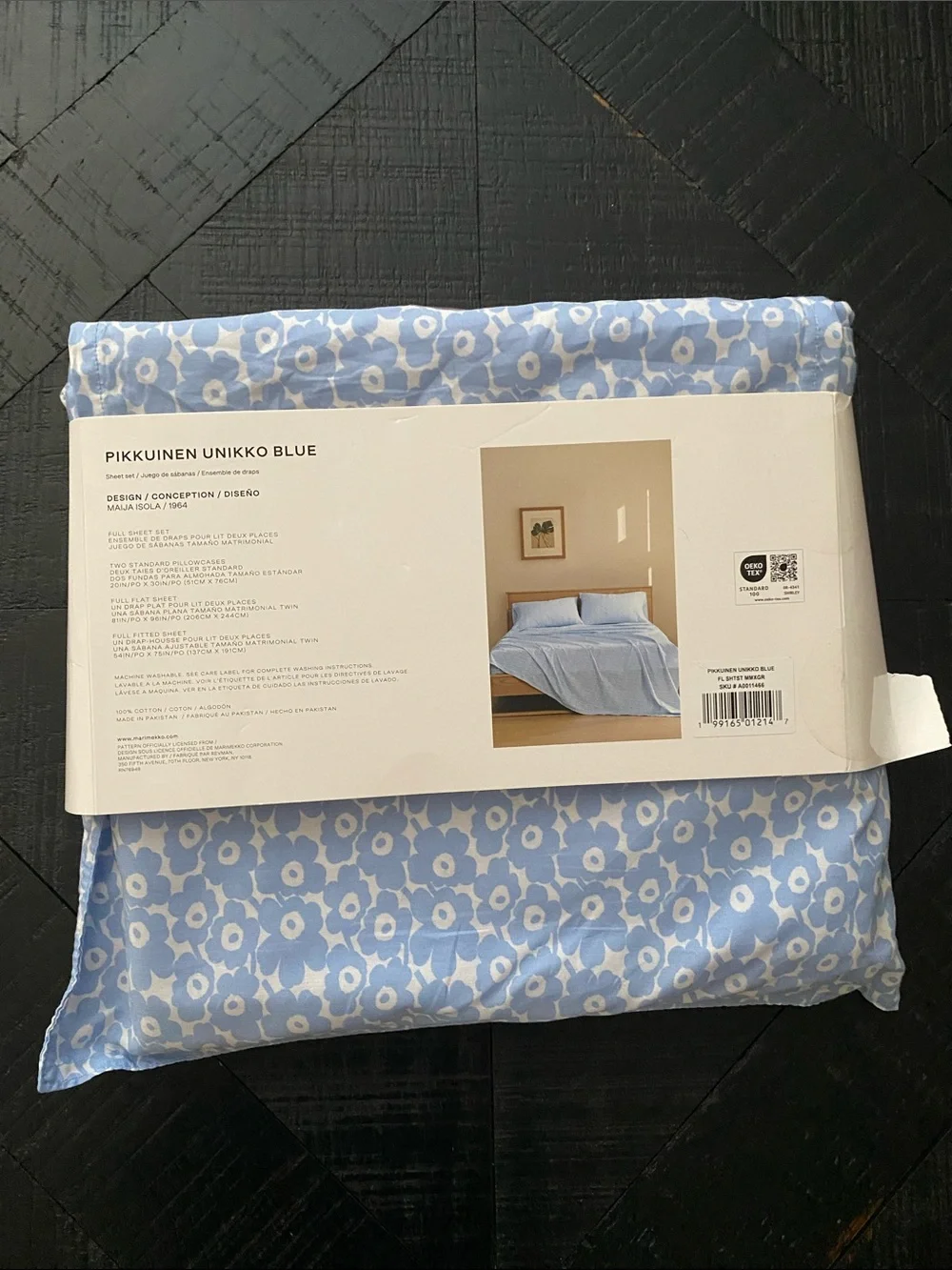 Marimekko Light Blue Microdot Cotton flat Sheet.  FULL FLAT SHEET ONLY.